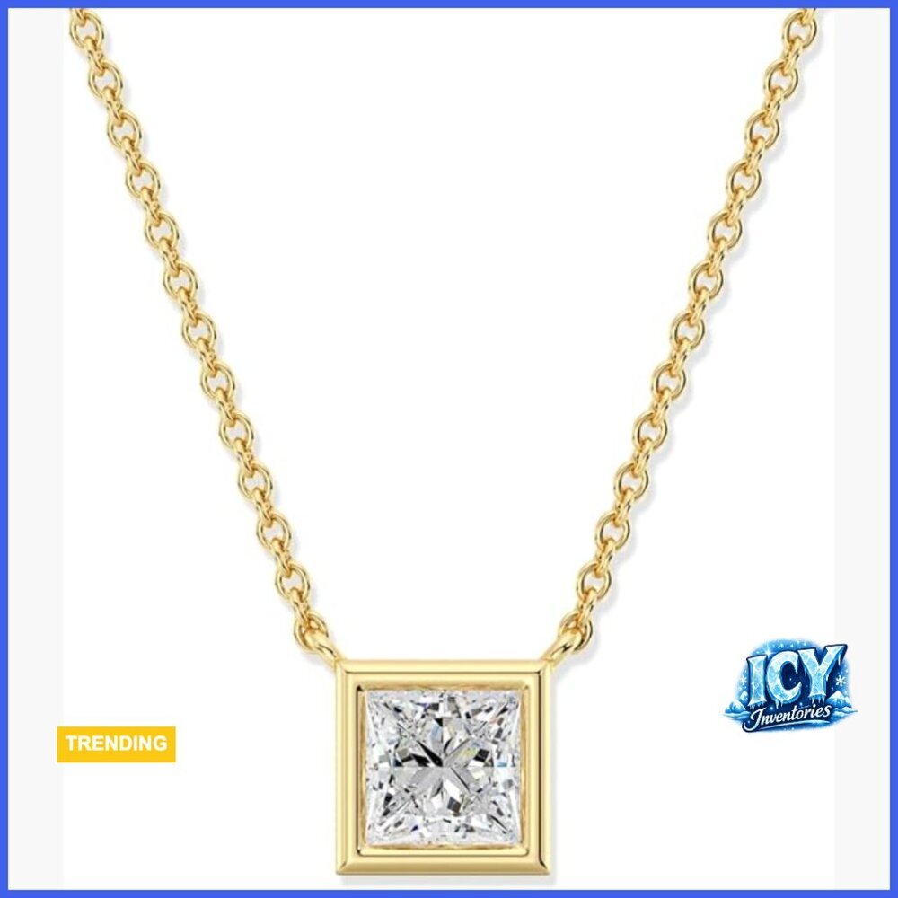 Lab-Grown Diamond Bezel Solitaire Pendant, 14K Gold-Plated Sterling Silver, 18"